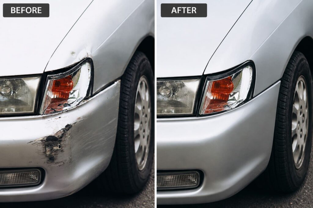 close-up of paintless dent repair results on car in Bronx NY